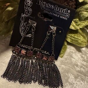 🌸Final price🌸 Rosebud Black and Pink Chain Earrings